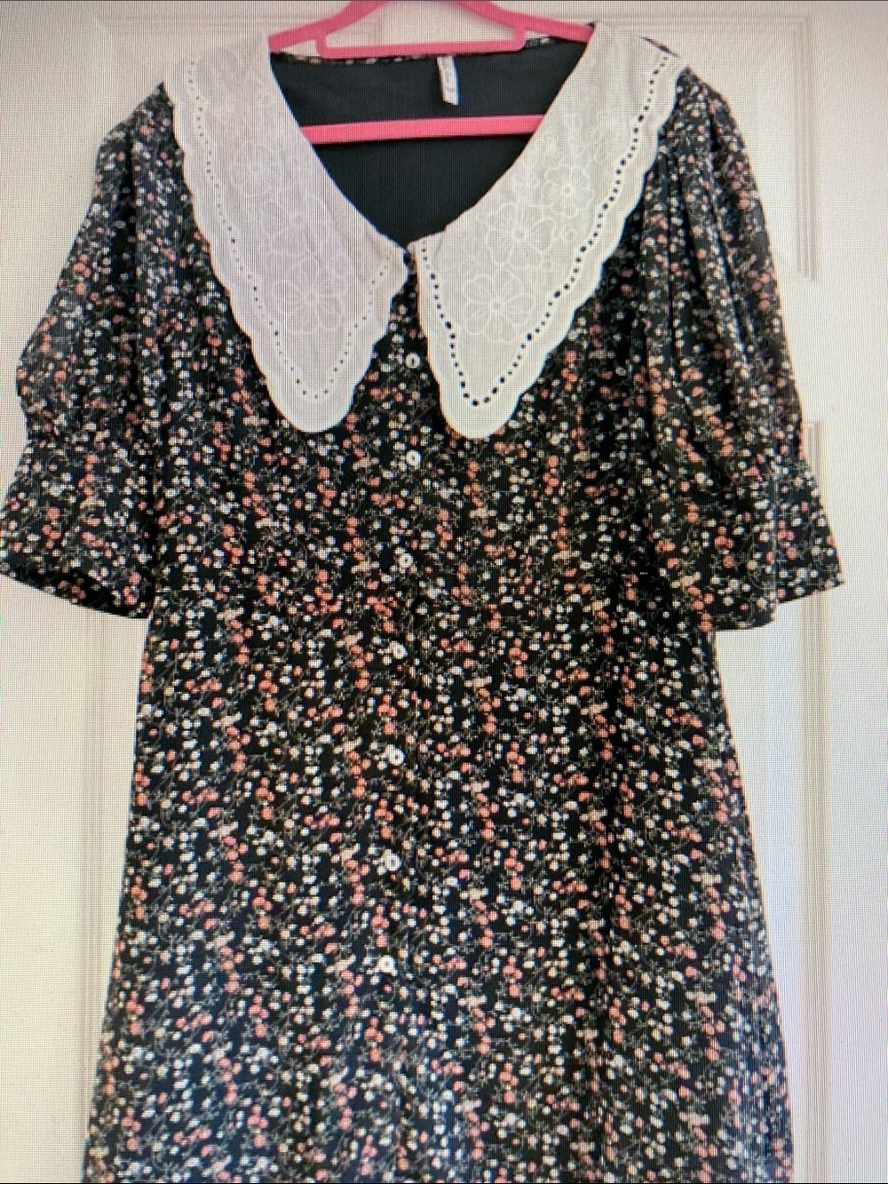 Zara Black Floral Tunic with White Eyelet Collar